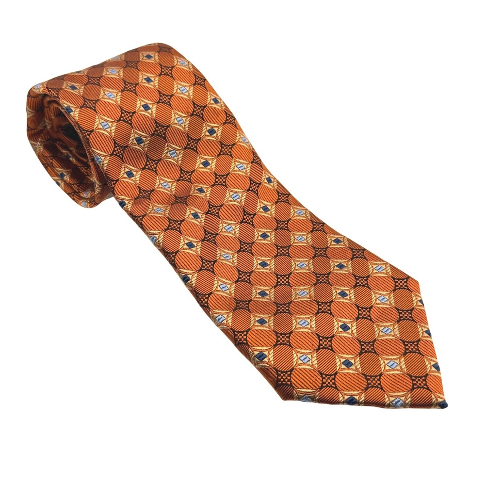 Jos. A. Bank Necktie Orange Blue Geometric Silk Executive Preppy Mens 62in
